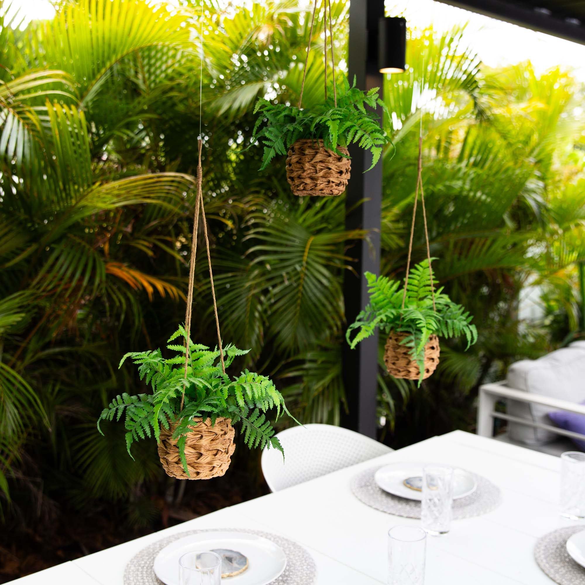 Nearly Natural 10-in Artificial Boston Ferns in Hanging Wicker Baskets, Set of 3 Fake Ferns for Indoor/Outdoor Use, Hanging Basket for Patio Decoration, UV Resistant - Image 7
