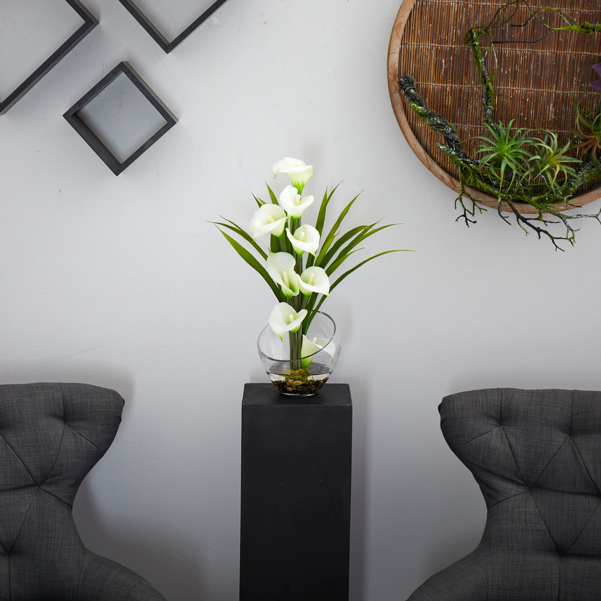 Nearly Natural 15.5in. Calla Lily and Grass Artificial Arrangement in Vase, Cream - Image 4