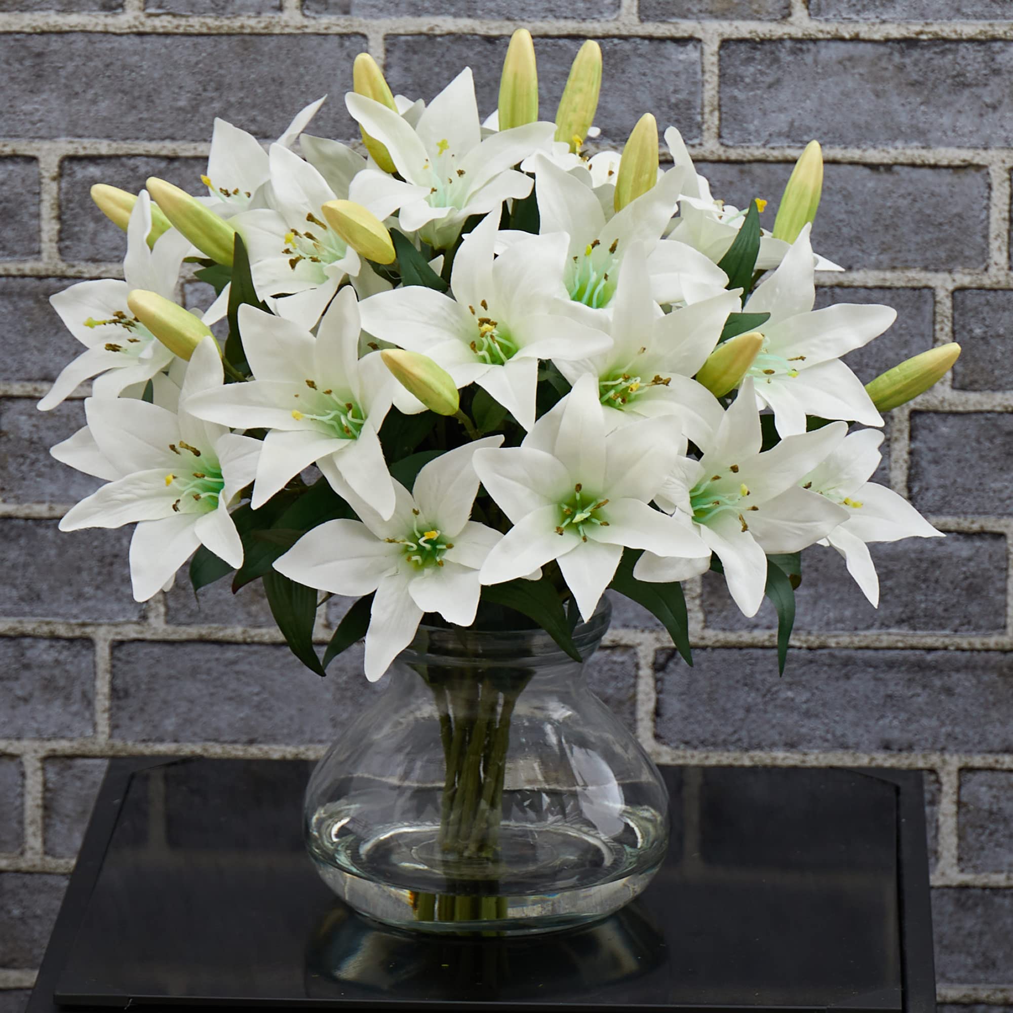 Nearly Natural 16in. Lily Silk Arrangement with Glass Vase - Image 6