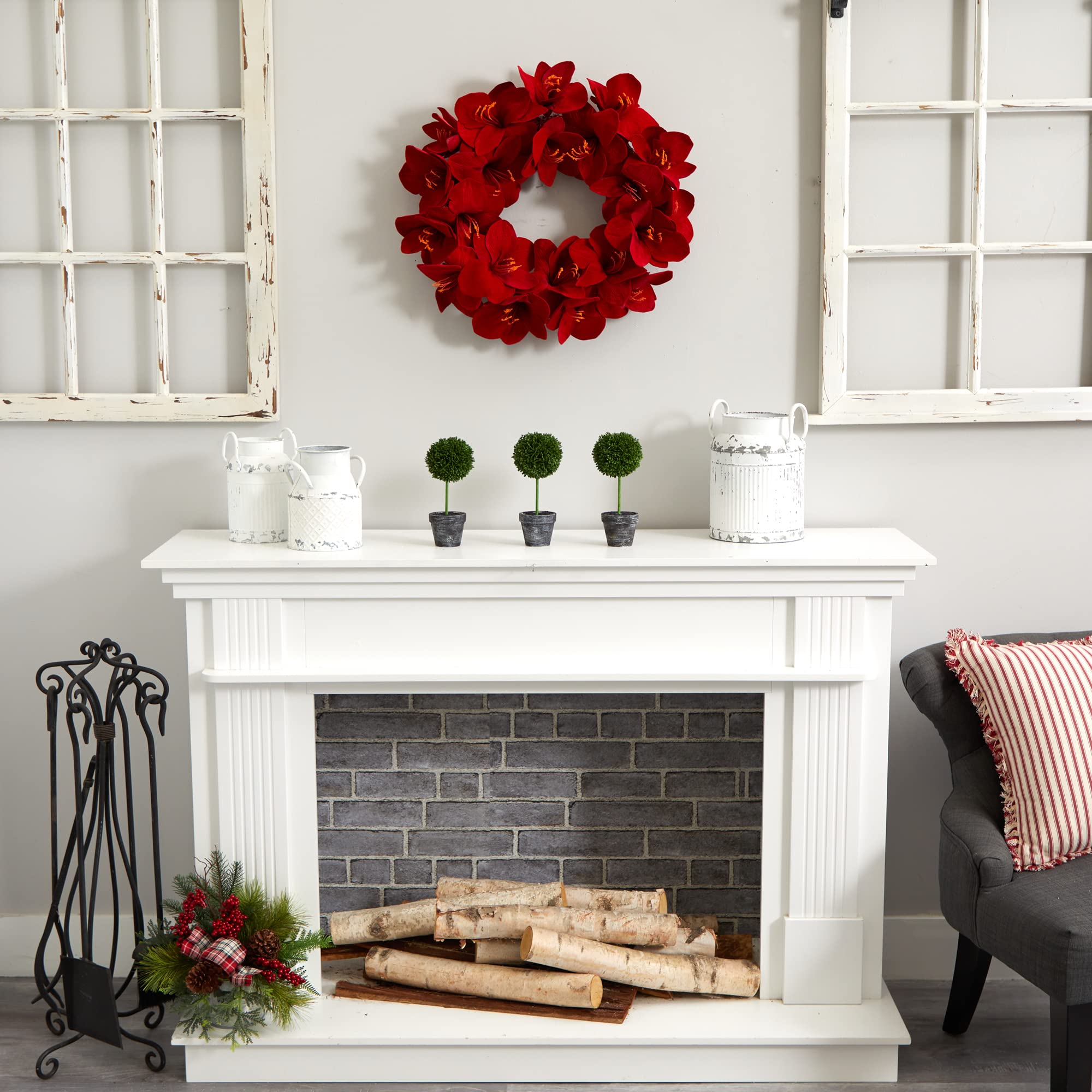 Nearly Natural 22in. Artificial Amaryllis Wreath - Image 4