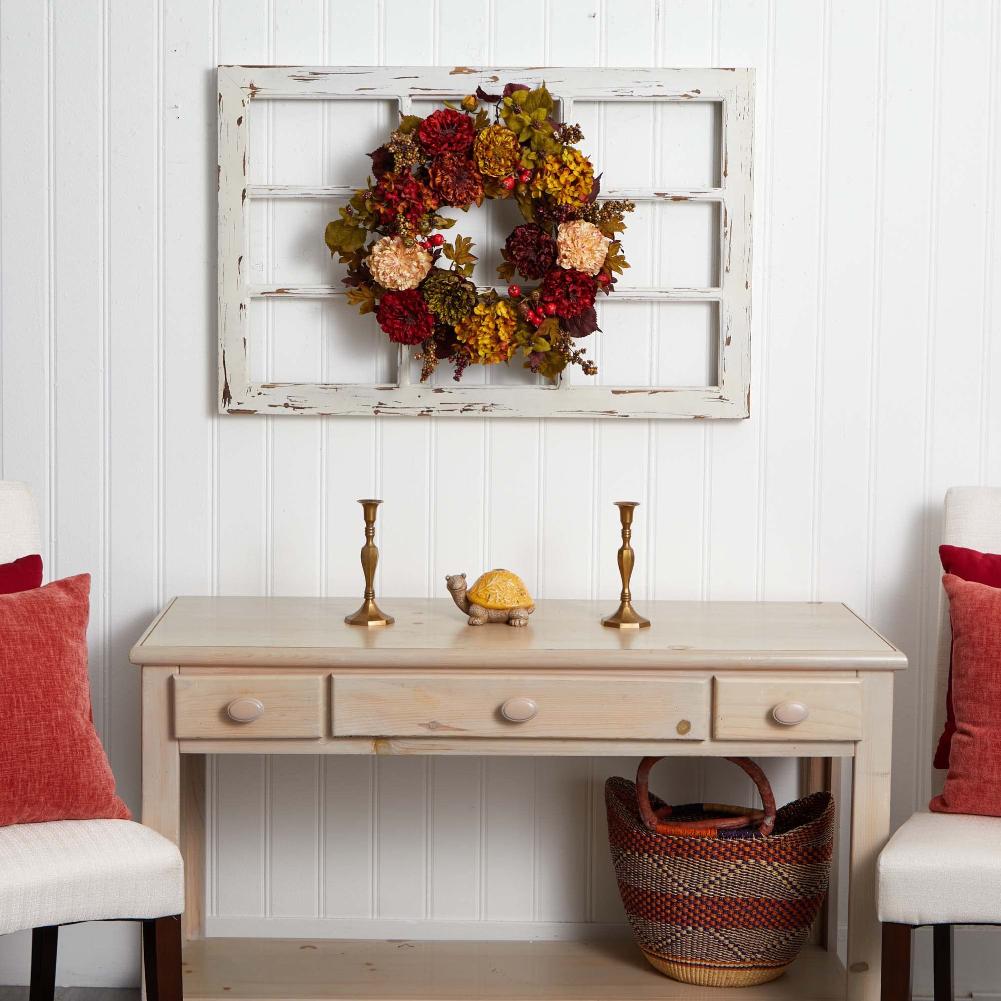Nearly Natural 22in. Autumn Hydrangea Peony Wreath - Image 3