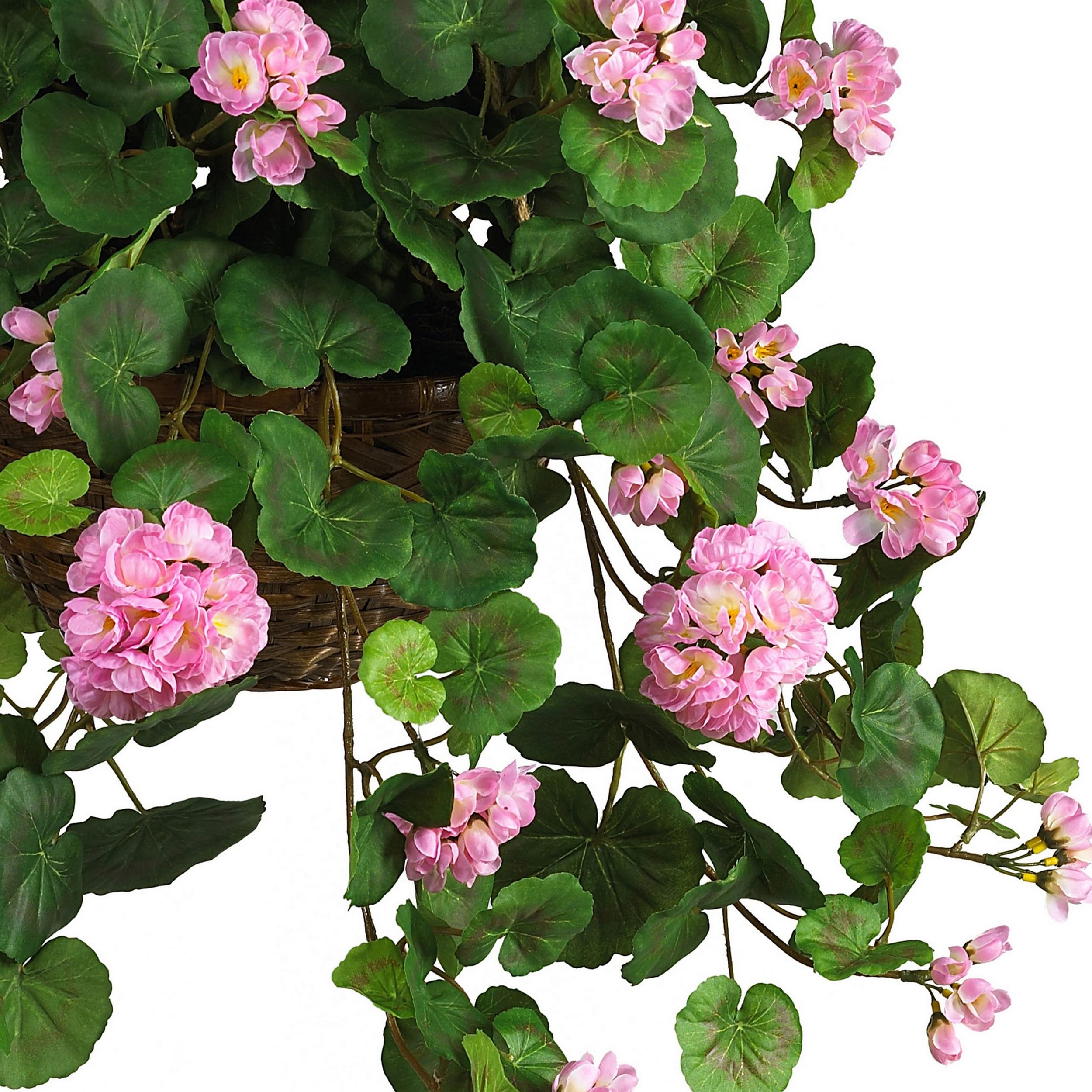 Nearly Natural 24in Artificial Geranium Hanging Basket Faux Floral Plant For Home Decor, Pink - Image 3