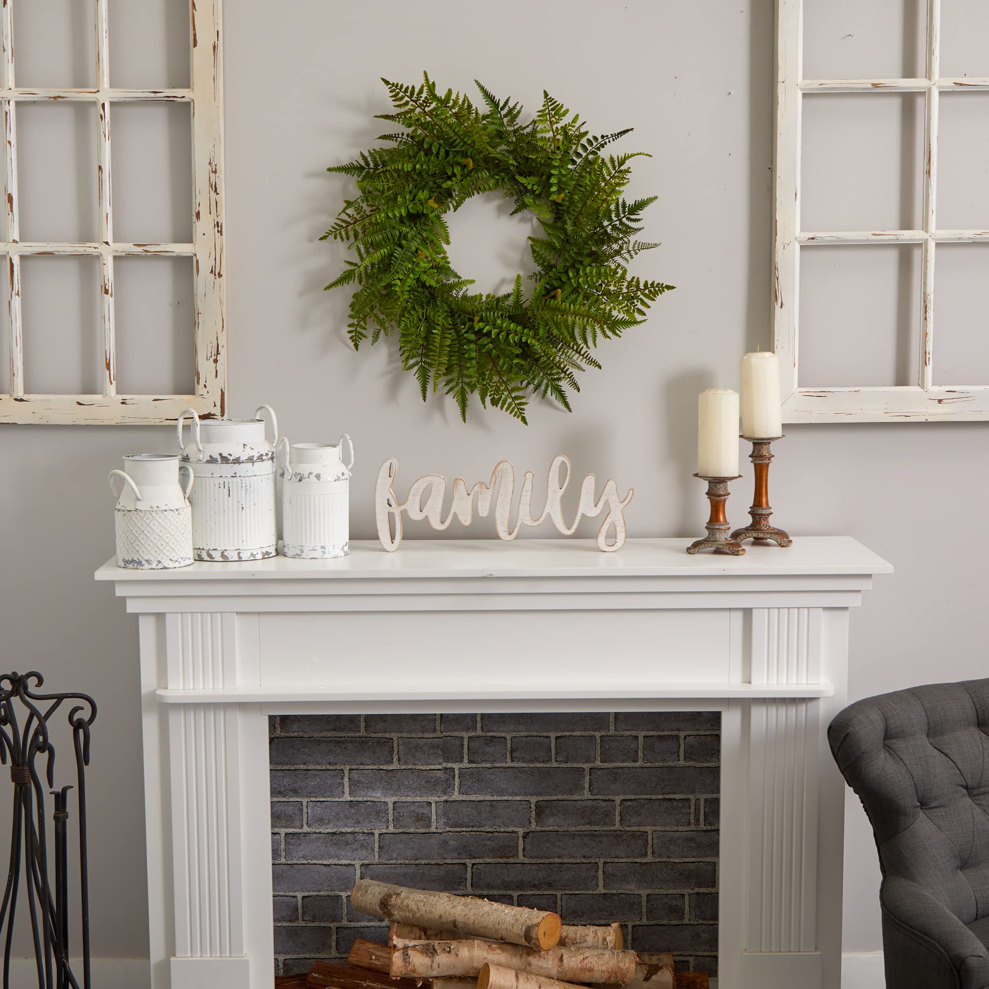Nearly Natural 24in. Mixed Fern Artificial Wreath, Green - Image 4