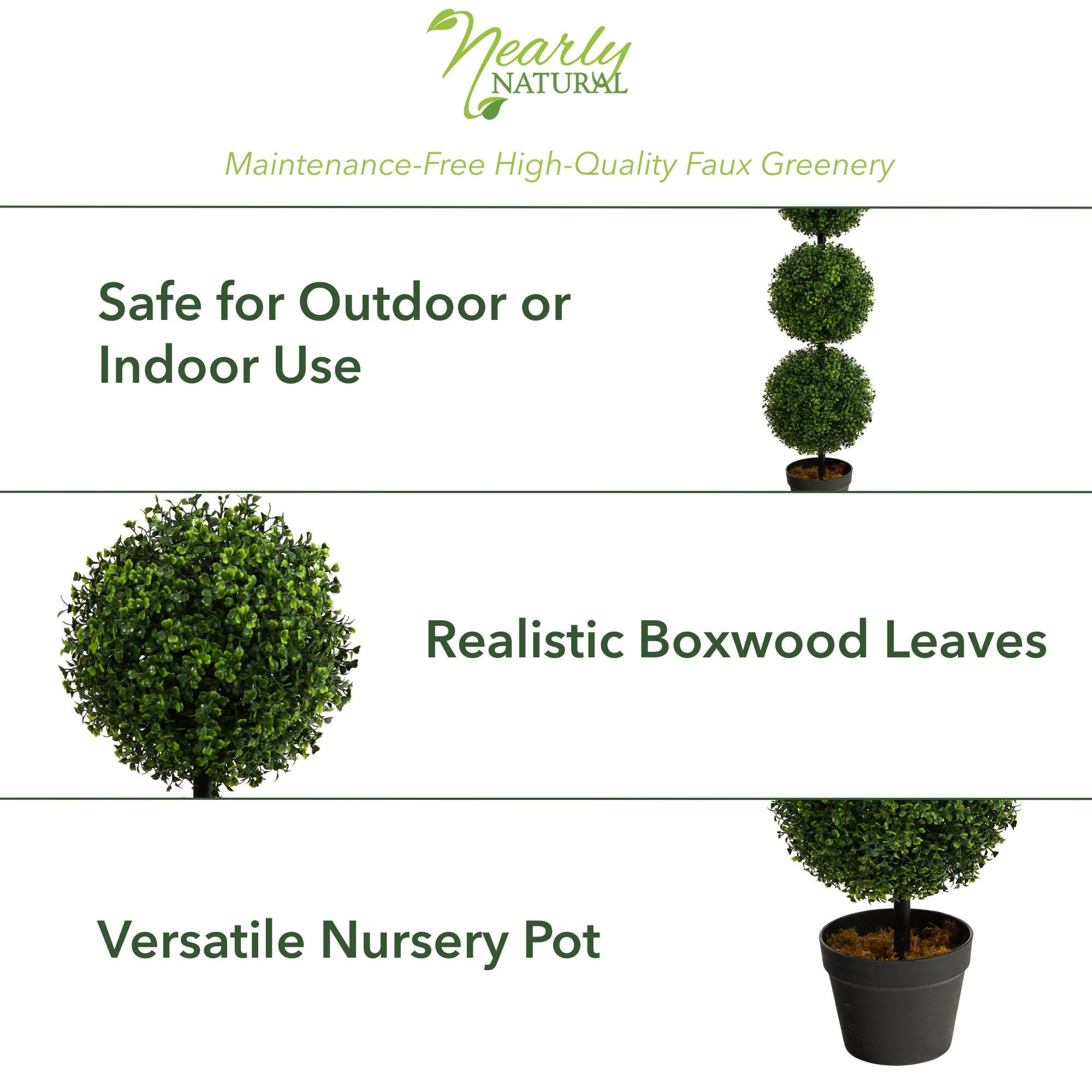 Nearly Natural 36in Artificial Triple Ball Boxwood Topiary Tree - Indoor Outdoor Realistic Faux Greenery for Home Patio Office Decor, Low Maintenance - Image 3