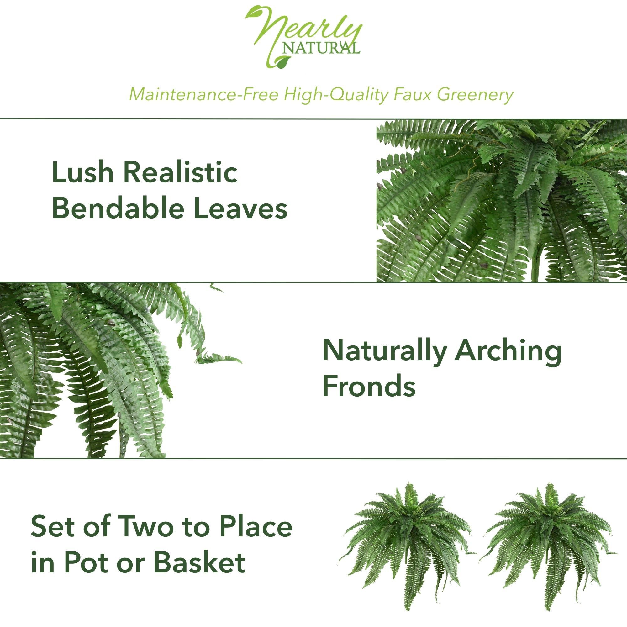 Nearly Natural 48in Artificial Boston Fern, Set of 2 - Large Hanging Fake Plant Wall Decor with 67 Fronds, Faux Fern Vines that Look Real for Home and Office Decor - Image 5