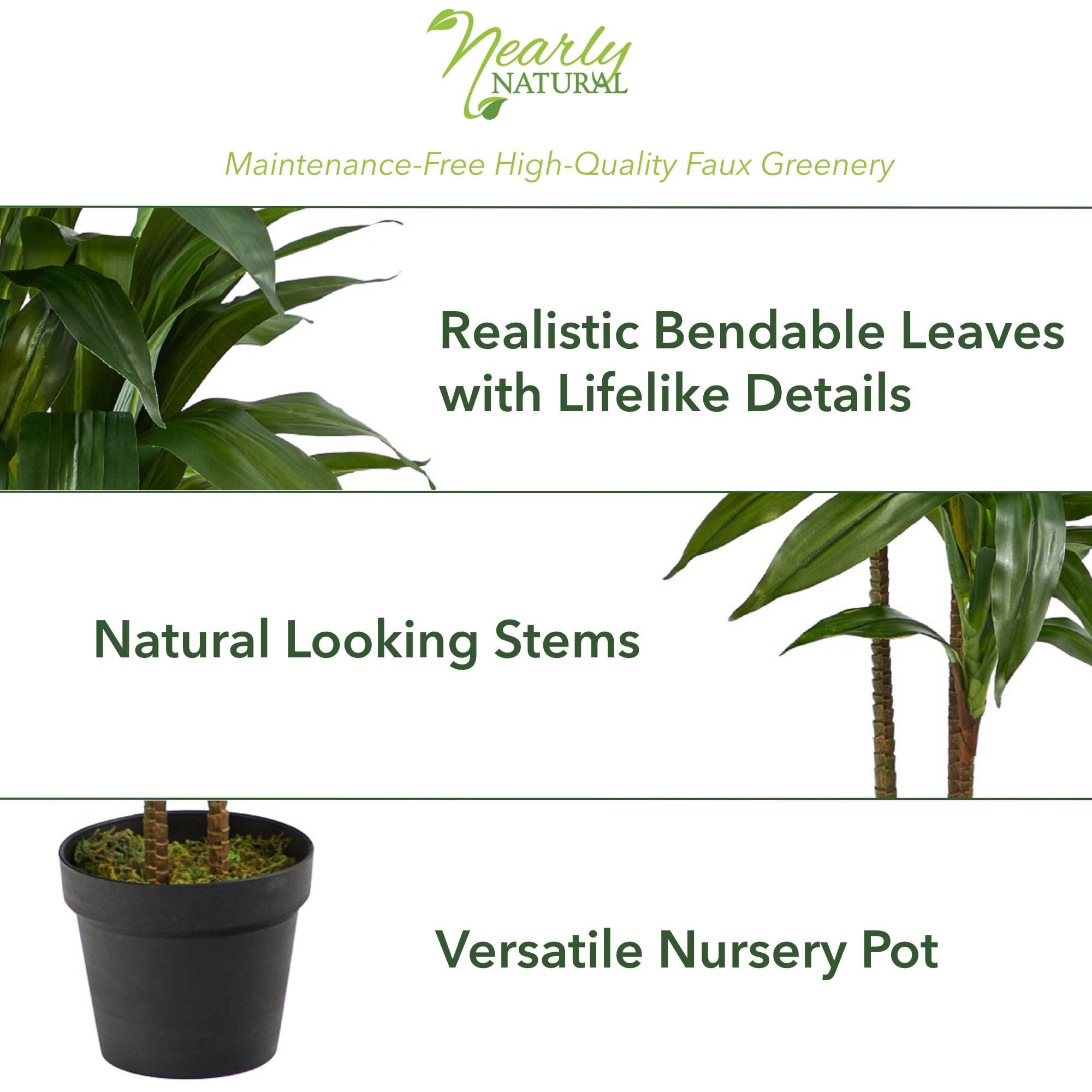 Nearly Natural 48in Artificial Dracaena with Real Touch Leaves and Multi Tonal Trunks, Large Indoor Silk Plant with Pot, Maintenance Free For Living Room And Home Office Decor - Image 4