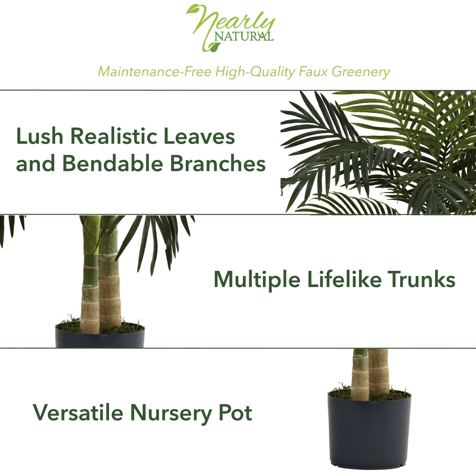 Nearly Natural 4ft Golden Cane Palm, Double Stalk Artificial Tree With Lush Realistic Foliage Maintenance Free Indoor Faux Palm Plant For Living Room, Easy Setup, Perfect Tropical Decoration - Image 3