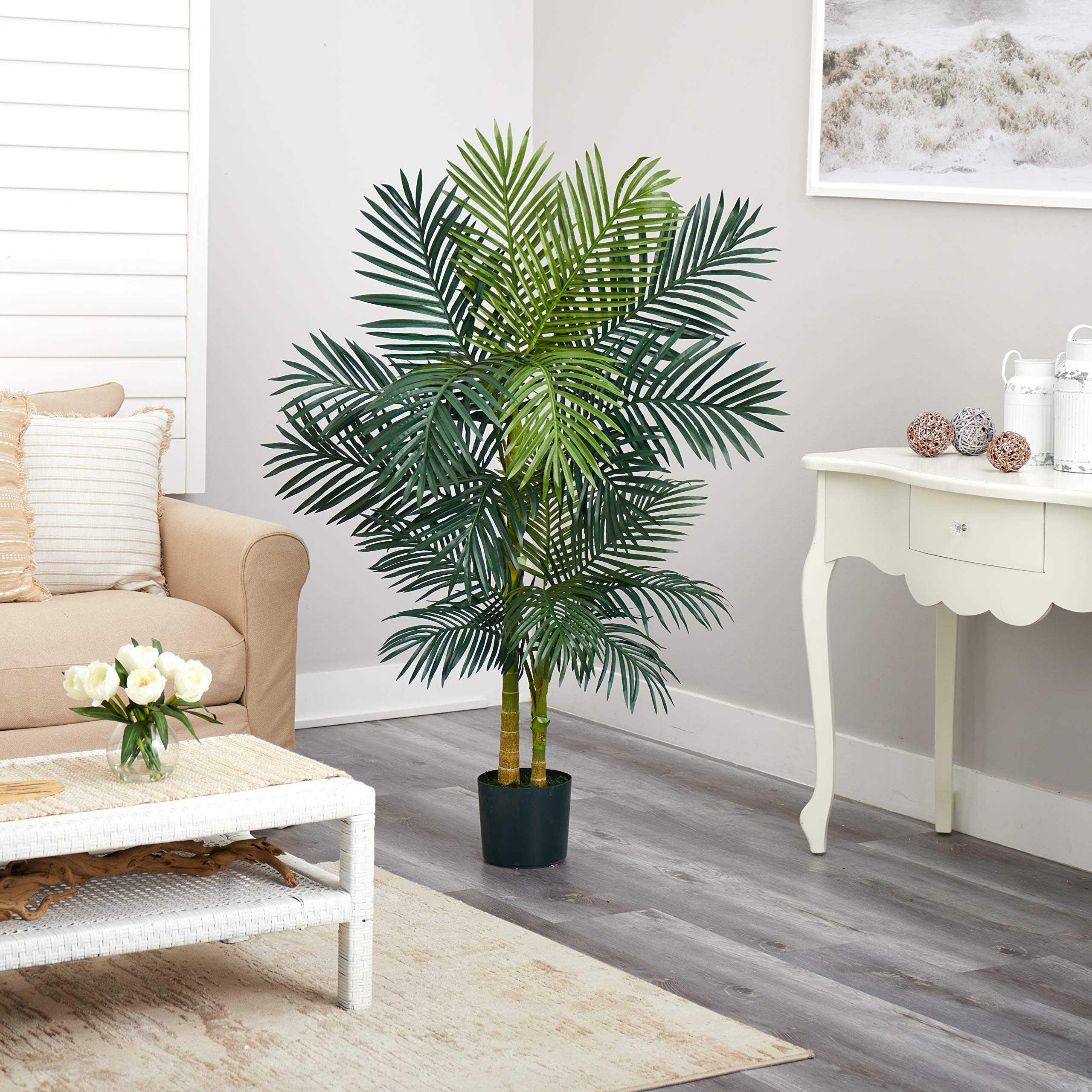 Nearly Natural 5ft Golden Cane Palm Double Stalk Artificial Tree, Faux Tropical Plant for Indoor Living Room Decor, Easy Set Up, Low Maintenance - Image 9