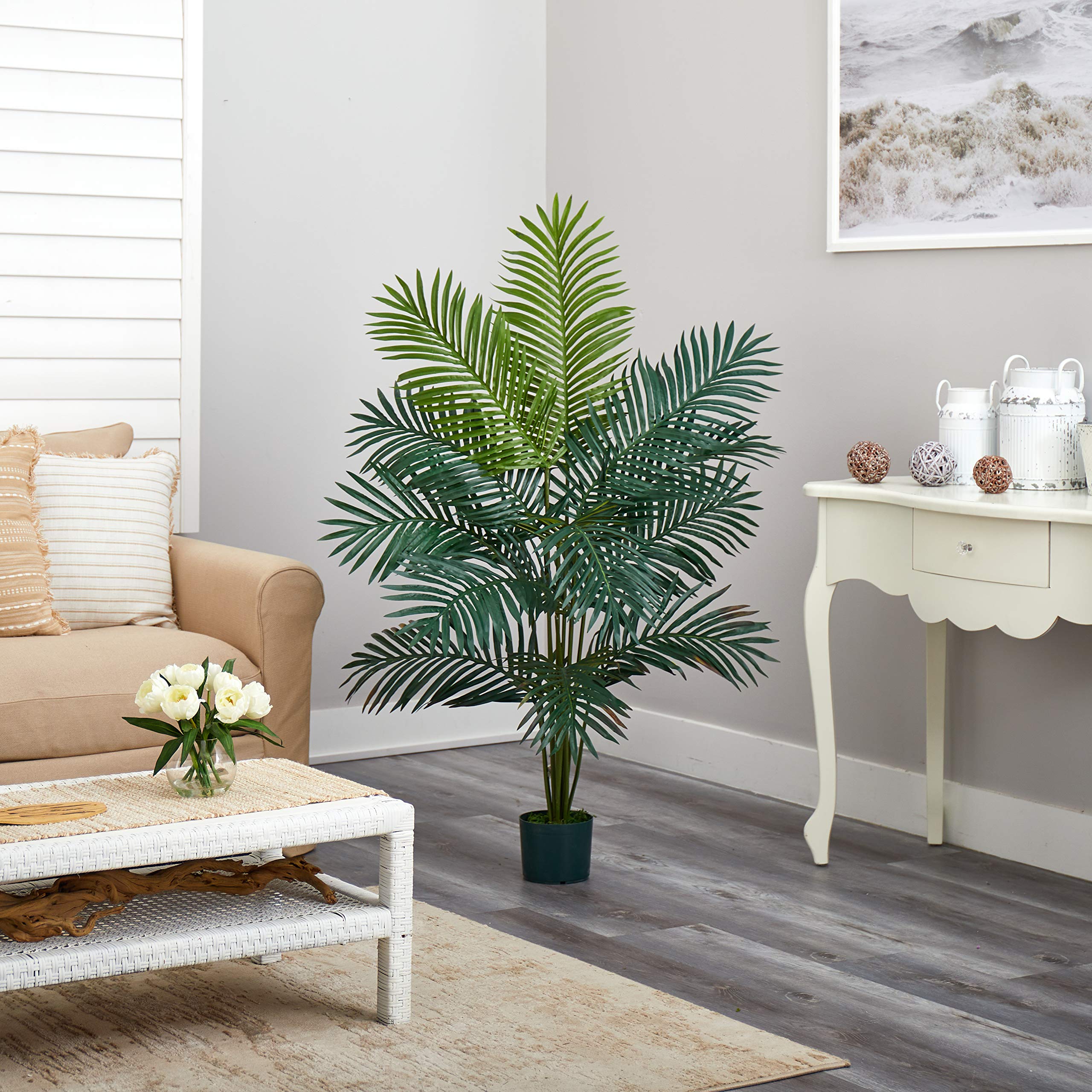 Nearly Natural 5FT Tall Artificial Paradise Palm Plant, Fake Palm Tree with 12 Trunks and Realistic Palm Leaves, Faux palm Tree for Indoor Home Décor with Black Nursery Planter - Image 3