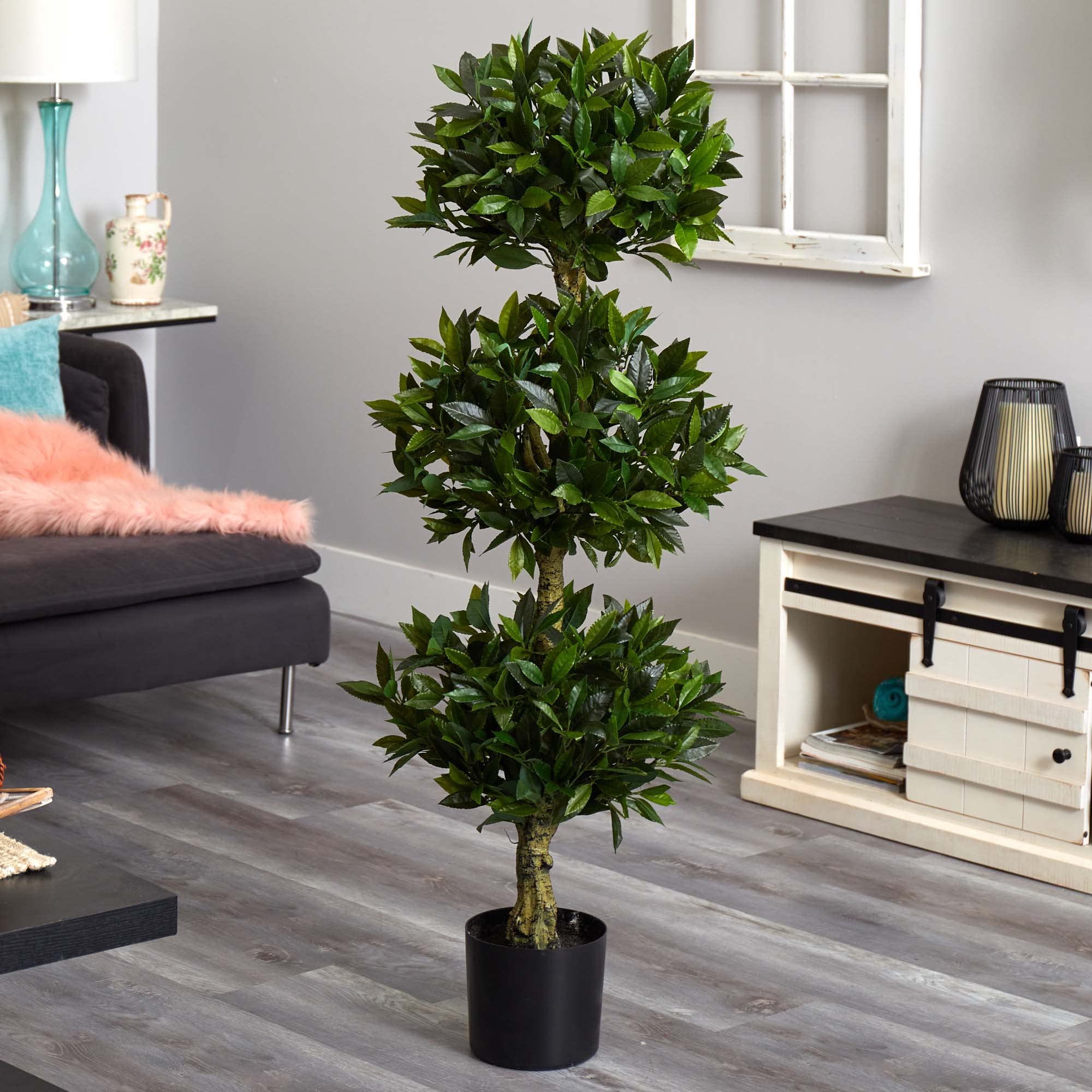Nearly Natural 5ft. Triple Bay Leaf Topiary UV Resistant (Indoor/Outdoor) - Image 4