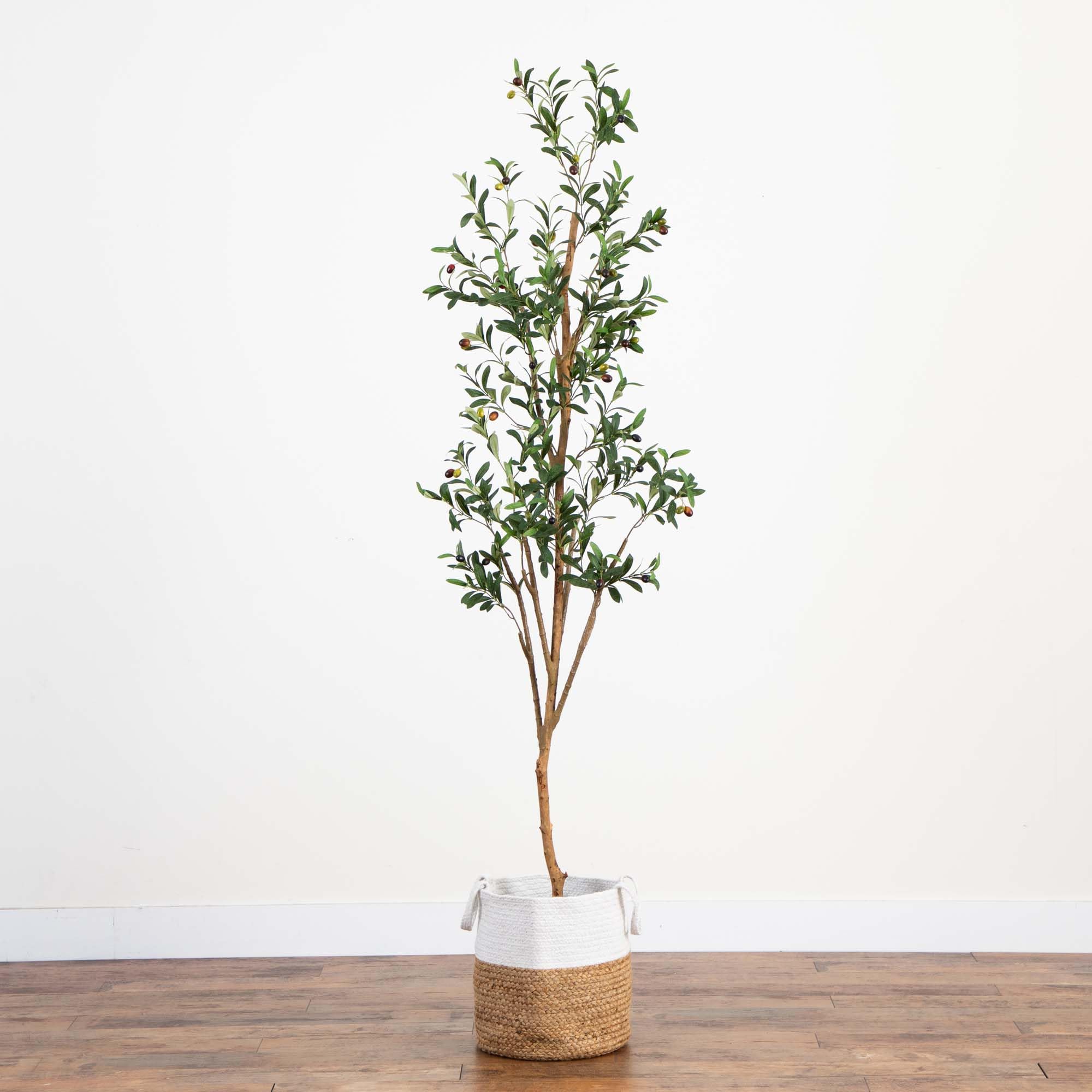 Nearly Natural 7FT Tall Artificial Olive Tree with Jute Basket Planter - Faux Olive Tree with Natural Wood Trunk, Realistic Olive Tree Branches and Fruit - Image 8