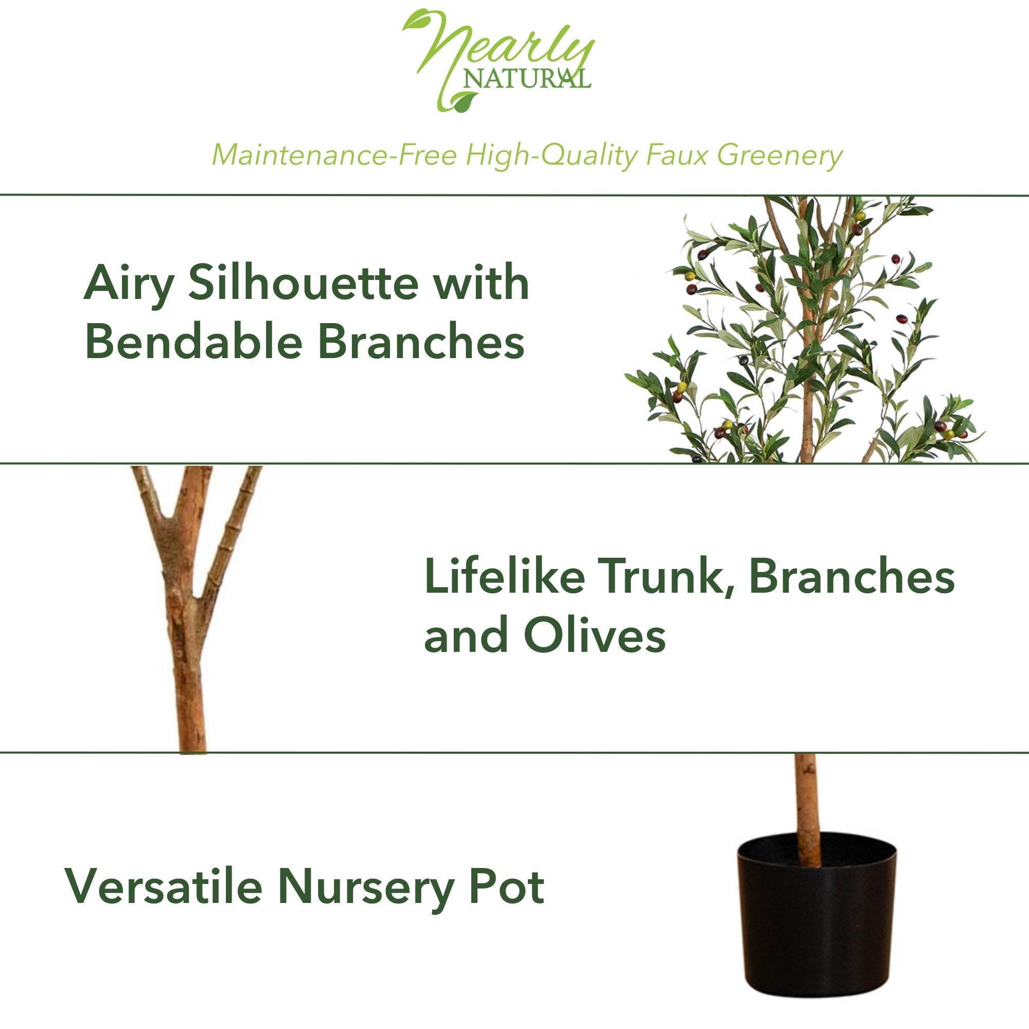 Nearly Natural Olive Tree - 3FT Tall Silk Faux Olive Tree for Home and Office Decor, Realistic Branches and Lifelike Fruits, Natural Wood Trunk, Potted - Image 7
