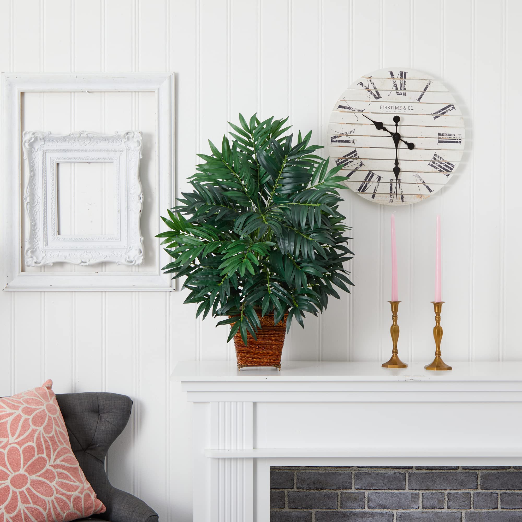 Nearly Natural Bamboo Palm with Wicker Basket Silk Plant - Image 3