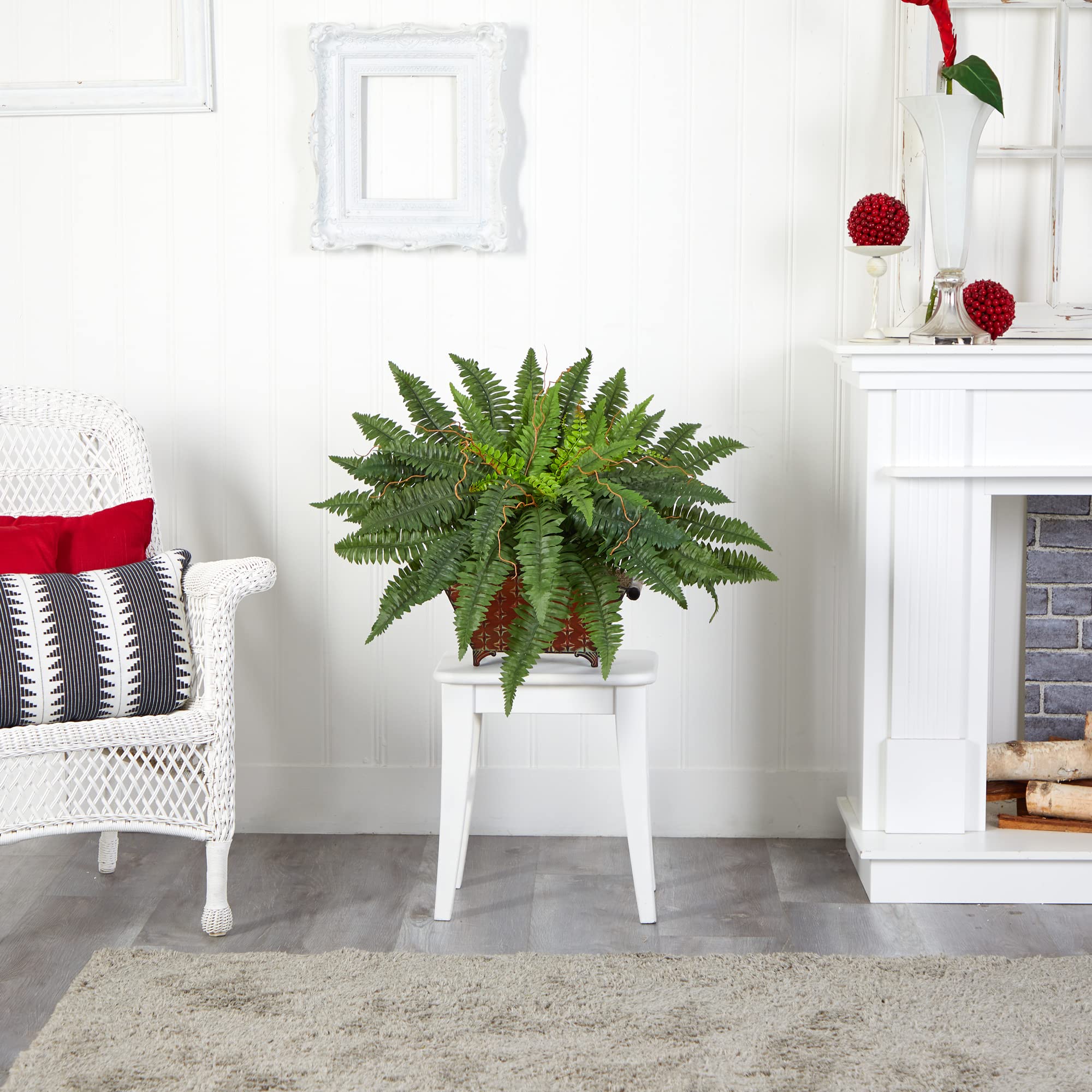Nearly Natural Boston Fern in Metallic Planter - Image 5