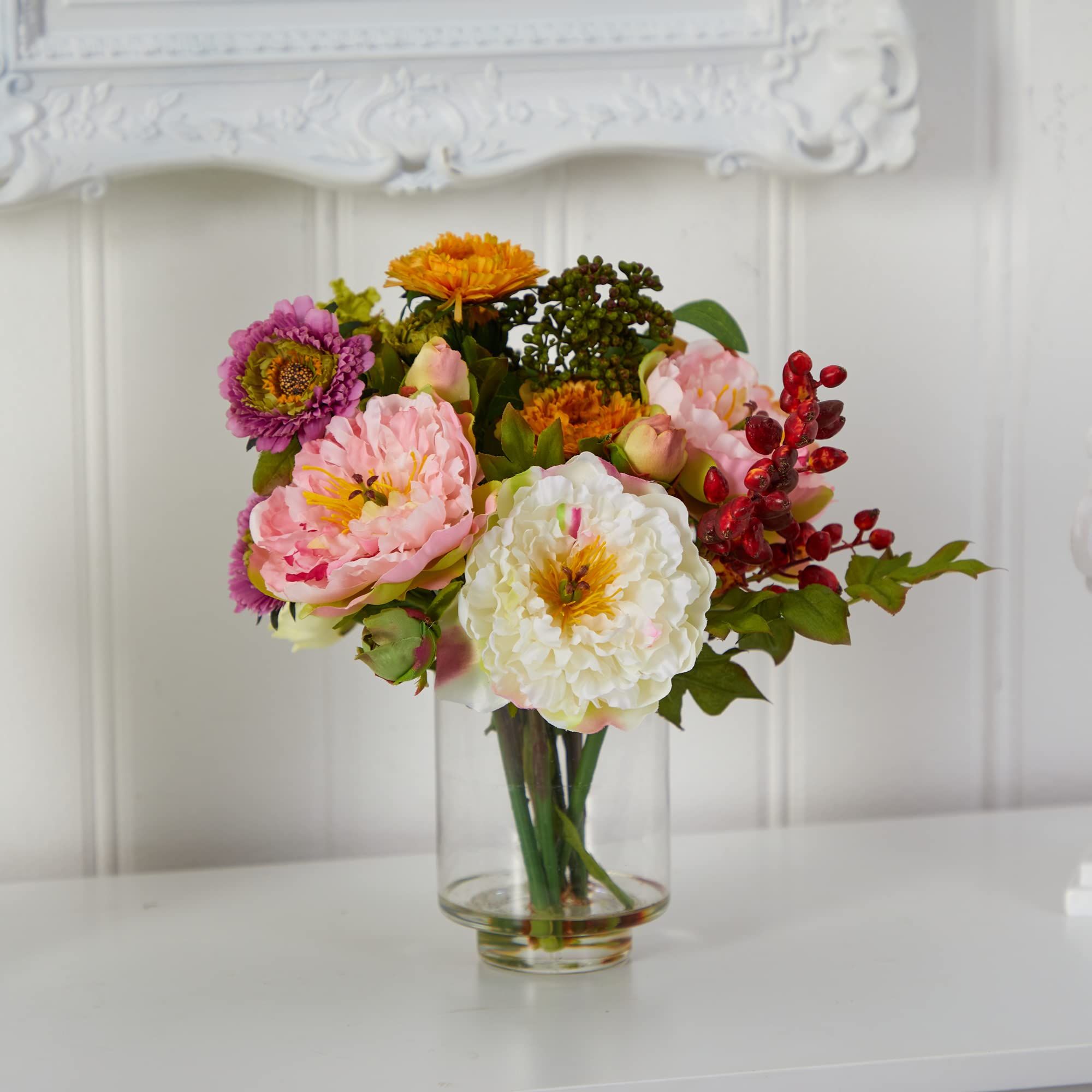 Nearly Natural Mini Artificial Peony Floral Arrangement, Faux Flowers for Table Shelf Decor, Assorted Colors - Image 3