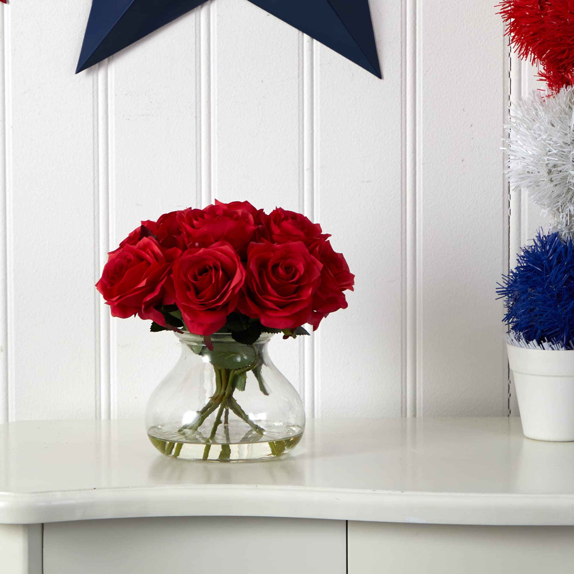 Nearly Natural Rose Arrangement with Vase - Image 3
